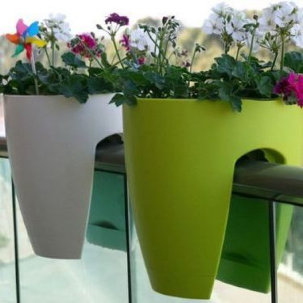 Balcony Railling Planter 10inch Green White (Pack of 2)
